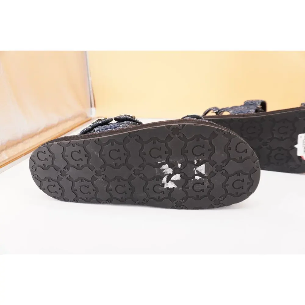 Salvatore Ferragamo Kalie Gal QT Denim Logo Sandal SZ 9.5 C Button $850 NIB